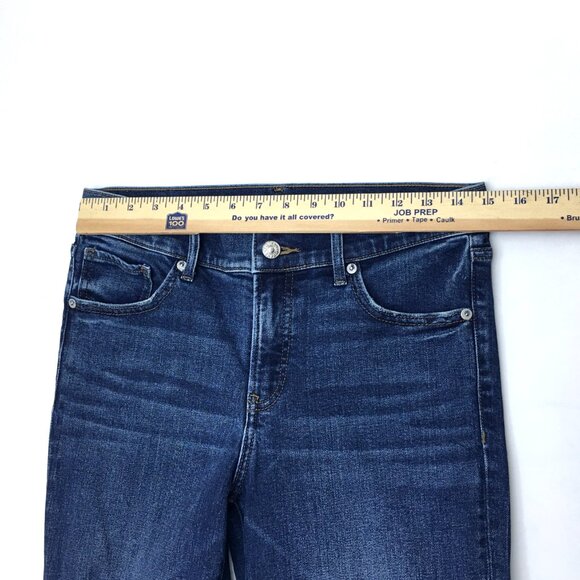 Express Jeans 70s Flare Leg Mid Rise Stretch Distressed size 6 length 33" - Picture 5 of 9